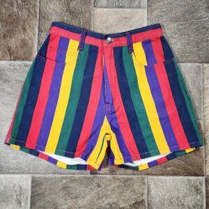 Vintage 80s 90s Multi Color Rainbow Striped Shorts by Carolina Colours Size 7/8